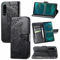 Embossing Mandala Flower Butterfly Leather Wallet Case for Sony Xperia 5 III - Black