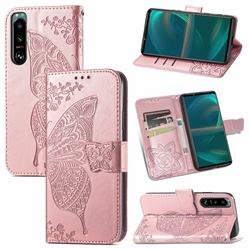 Embossing Mandala Flower Butterfly Leather Wallet Case for Sony Xperia 5 III - Rose Gold