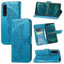 Embossing Mandala Flower Butterfly Leather Wallet Case for Sony Xperia 5 III - Blue