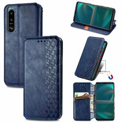 Ultra Slim Fashion Business Card Magnetic Automatic Suction Leather Flip Cover for Sony Xperia 5 III - Dark Blue
