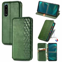 Ultra Slim Fashion Business Card Magnetic Automatic Suction Leather Flip Cover for Sony Xperia 5 III - Green