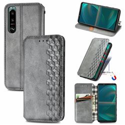 Ultra Slim Fashion Business Card Magnetic Automatic Suction Leather Flip Cover for Sony Xperia 5 III - Grey
