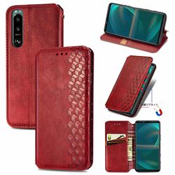 Ultra Slim Fashion Business Card Magnetic Automatic Suction Leather Flip Cover for Sony Xperia 5 III - Red