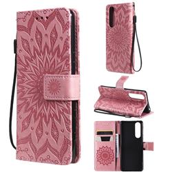 Embossing Sunflower Leather Wallet Case for Sony Xperia 5 III - Pink