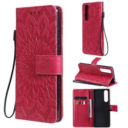 Embossing Sunflower Leather Wallet Case for Sony Xperia 5 III - Red
