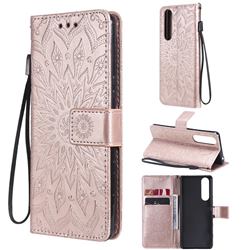 Embossing Sunflower Leather Wallet Case for Sony Xperia 5 III - Rose Gold
