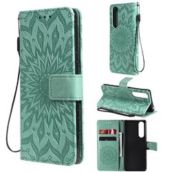 Embossing Sunflower Leather Wallet Case for Sony Xperia 5 III - Green
