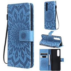 Embossing Sunflower Leather Wallet Case for Sony Xperia 5 III - Blue