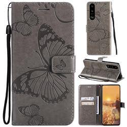 Embossing 3D Butterfly Leather Wallet Case for Sony Xperia 5 III - Gray