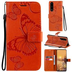 Embossing 3D Butterfly Leather Wallet Case for Sony Xperia 5 III - Orange