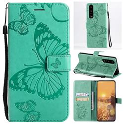 Embossing 3D Butterfly Leather Wallet Case for Sony Xperia 5 III - Green
