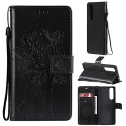 Embossing Butterfly Tree Leather Wallet Case for Sony Xperia 5 III - Black
