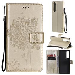 Embossing Butterfly Tree Leather Wallet Case for Sony Xperia 5 III - Champagne
