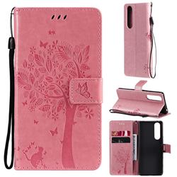 Embossing Butterfly Tree Leather Wallet Case for Sony Xperia 5 III - Pink