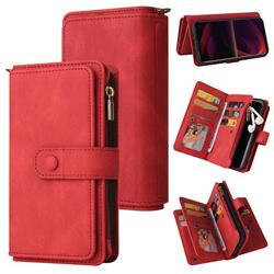 Luxury Multi-functional Zipper Wallet Leather Phone Case Cover for Sony Xperia 5 III - Red