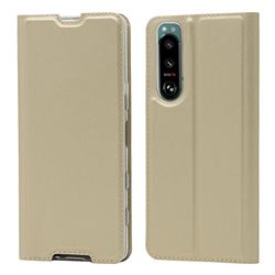 Ultra Slim Card Magnetic Automatic Suction Leather Wallet Case for Sony Xperia 5 III - Champagne