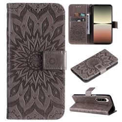 Embossing Sunflower Leather Wallet Case for Sony Xperia 5 IV - Gray