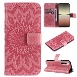 Embossing Sunflower Leather Wallet Case for Sony Xperia 5 IV - Pink