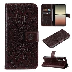 Embossing Sunflower Leather Wallet Case for Sony Xperia 5 IV - Brown
