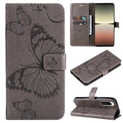 Embossing 3D Butterfly Leather Wallet Case for Sony Xperia 5 IV - Gray