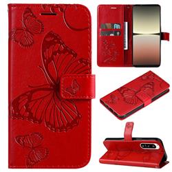 Embossing 3D Butterfly Leather Wallet Case for Sony Xperia 5 IV - Red