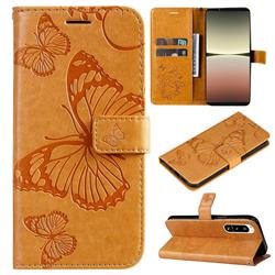 Embossing 3D Butterfly Leather Wallet Case for Sony Xperia 5 IV - Yellow