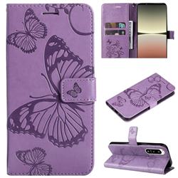 Embossing 3D Butterfly Leather Wallet Case for Sony Xperia 5 IV - Purple
