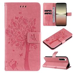 Embossing Butterfly Tree Leather Wallet Case for Sony Xperia 5 IV - Pink