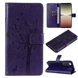 Embossing Butterfly Tree Leather Wallet Case for Sony Xperia 5 IV - Purple