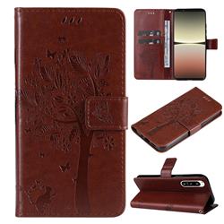 Embossing Butterfly Tree Leather Wallet Case for Sony Xperia 5 IV - Coffee