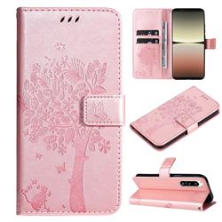 Embossing Butterfly Tree Leather Wallet Case for Sony Xperia 5 IV - Rose Pink