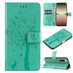 Embossing Butterfly Tree Leather Wallet Case for Sony Xperia 5 IV - Cyan