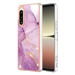 Dream Violet Electroplated Gold Frame 2.0 Thickness Plating Marble IMD Soft Back Cover for Sony Xperia 5 IV