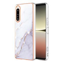 White Dreaming Electroplated Gold Frame 2.0 Thickness Plating Marble IMD Soft Back Cover for Sony Xperia 5 IV