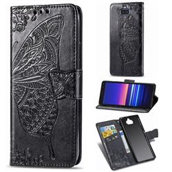 Embossing Mandala Flower Butterfly Leather Wallet Case for Sony Xperia 8 - Black