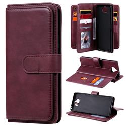 Multi-function Ten Card Slots and Photo Frame PU Leather Wallet Phone Case Cover for Sony Xperia 8 - Claret