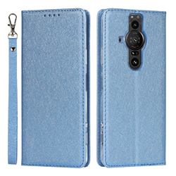 Ultra Slim Magnetic Automatic Suction Silk Lanyard Leather Flip Cover for Sony Xperia Pro-I - Sky Blue