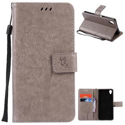 Embossing Butterfly Tree Leather Wallet Case for Sony Xperia X / Sony X Dual - Grey