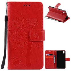 Embossing Butterfly Tree Leather Wallet Case for Sony Xperia X / Sony X Dual - Red