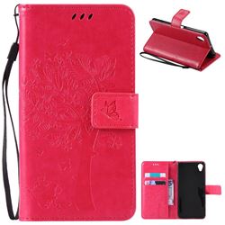 Embossing Butterfly Tree Leather Wallet Case for Sony Xperia X / Sony X Dual - Rose