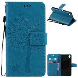 Embossing Butterfly Tree Leather Wallet Case for Sony Xperia X / Sony X Dual - Blue