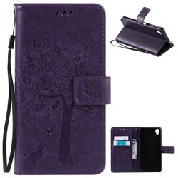Embossing Butterfly Tree Leather Wallet Case for Sony Xperia X / Sony X Dual - Purple