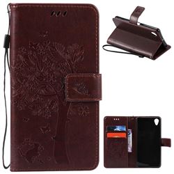 Embossing Butterfly Tree Leather Wallet Case for Sony Xperia X / Sony X Dual - Coffee