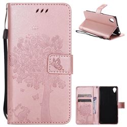 Embossing Butterfly Tree Leather Wallet Case for Sony Xperia X - Rose Pink