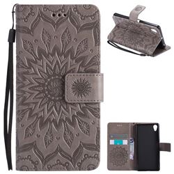 Embossing Sunflower Leather Wallet Case for Sony Xperia X - Gray