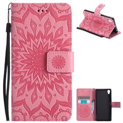 Embossing Sunflower Leather Wallet Case for Sony Xperia X - Pink