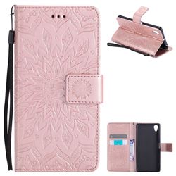 Embossing Sunflower Leather Wallet Case for Sony Xperia X - Rose Gold