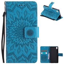 Embossing Sunflower Leather Wallet Case for Sony Xperia X - Blue