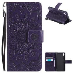 Embossing Sunflower Leather Wallet Case for Sony Xperia X - Purple