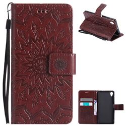 Embossing Sunflower Leather Wallet Case for Sony Xperia X - Brown